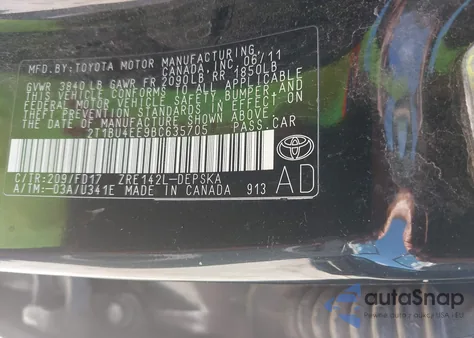 2011 Toyota Corolla S из США, поврежденный, VIN 2T1BU4EE9BC635705